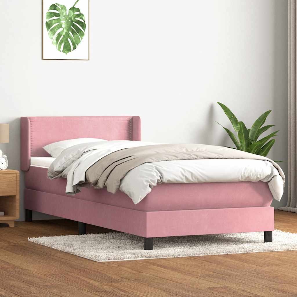 Box Spring Postel S Matrací Růžový Samet Růžová