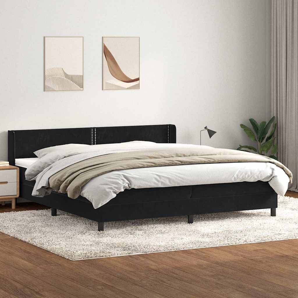 Box Spring Postel S Matrací Černá Samet Černá
