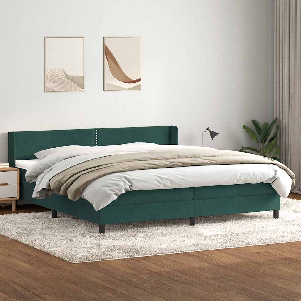 Box Spring Postel S Matrací Samet Tmavě Zelená