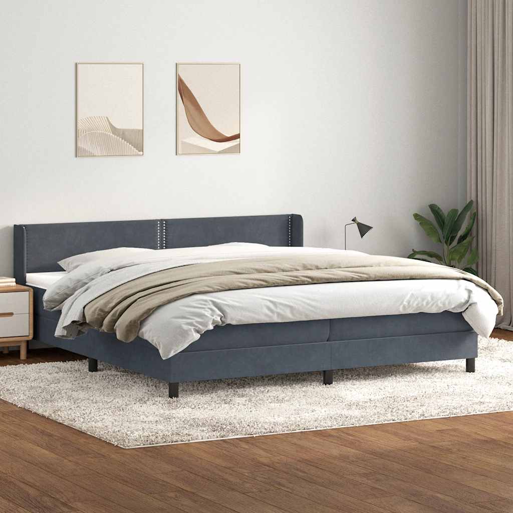 Box Spring Postel S Matrací Samet Tmavě Šedá