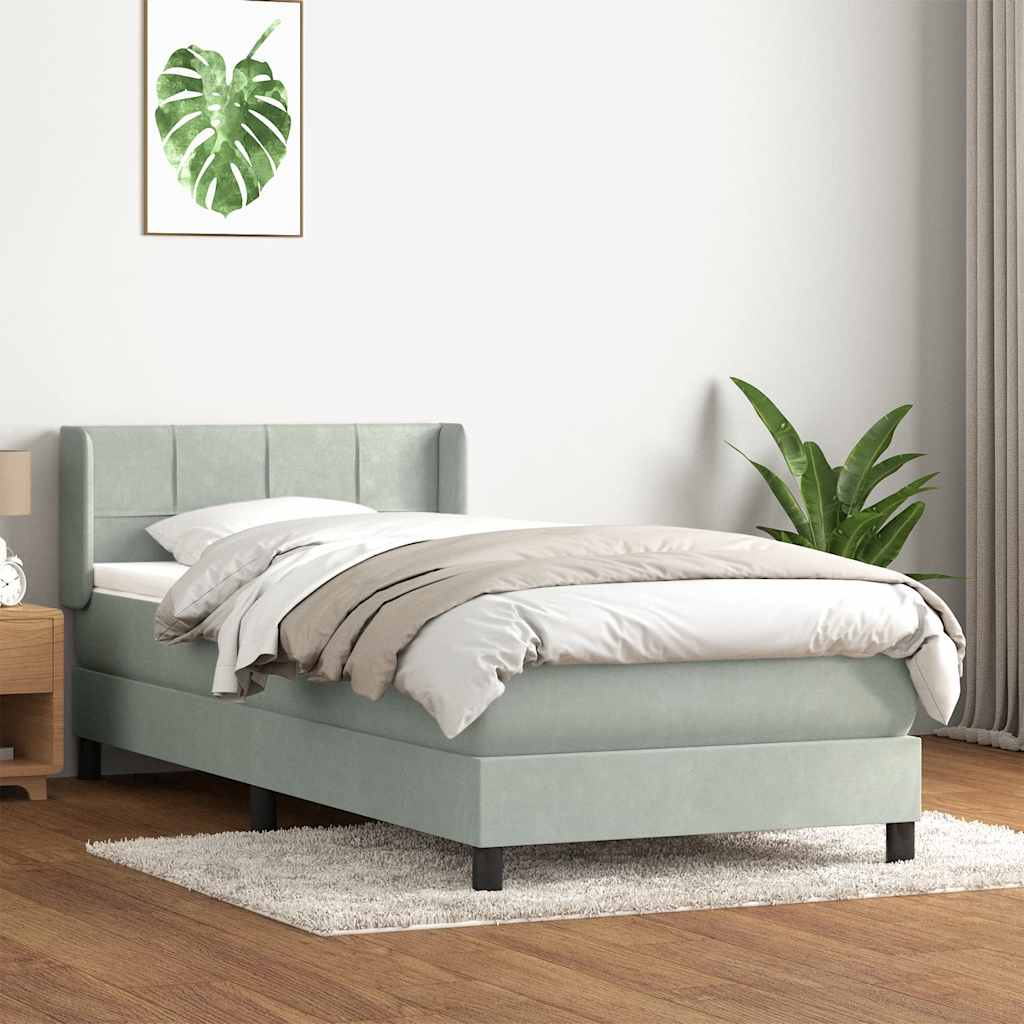 Box Spring Postel S Matrací Samet Světle Šedá