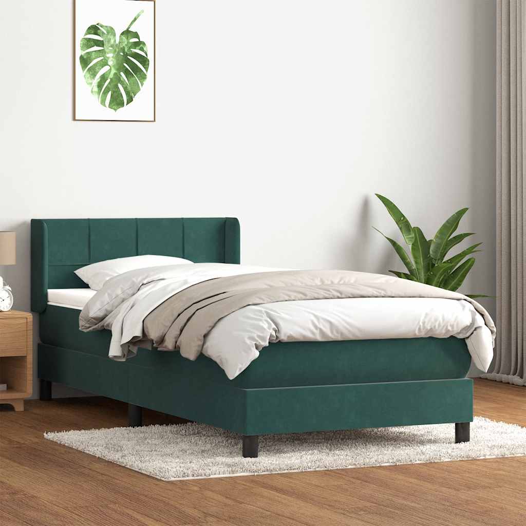 Box Spring Postel S Matrací Samet Tmavě Zelená