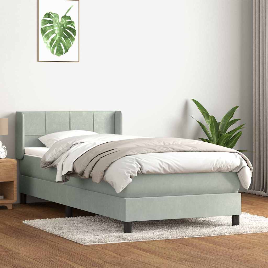 Box Spring Postel S Matrací Samet Světle Šedá