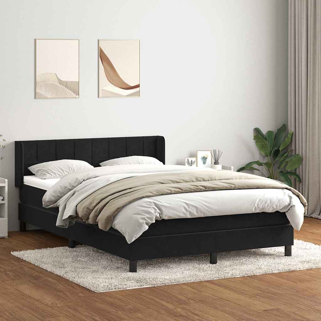 Box Spring Postel S Matrací Černá Samet Černá