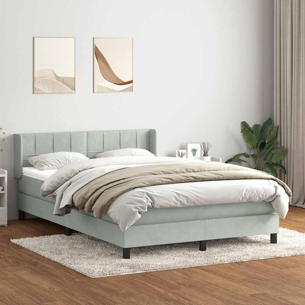 Box Spring Postel S Matrací Samet Světle Šedá