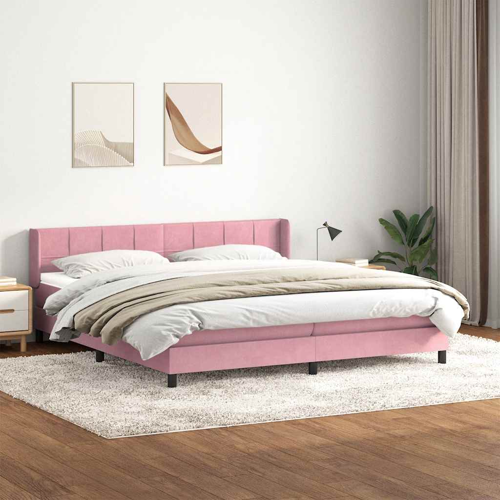 Box Spring Postel S Matrací Růžový Samet Růžová