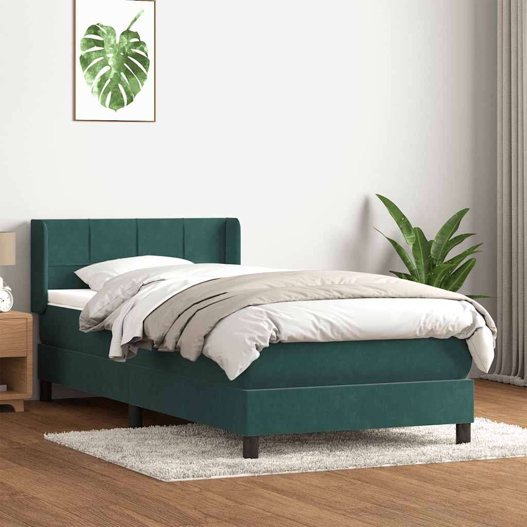 Box Spring Postel S Matrací Samet Tmavě Zelená