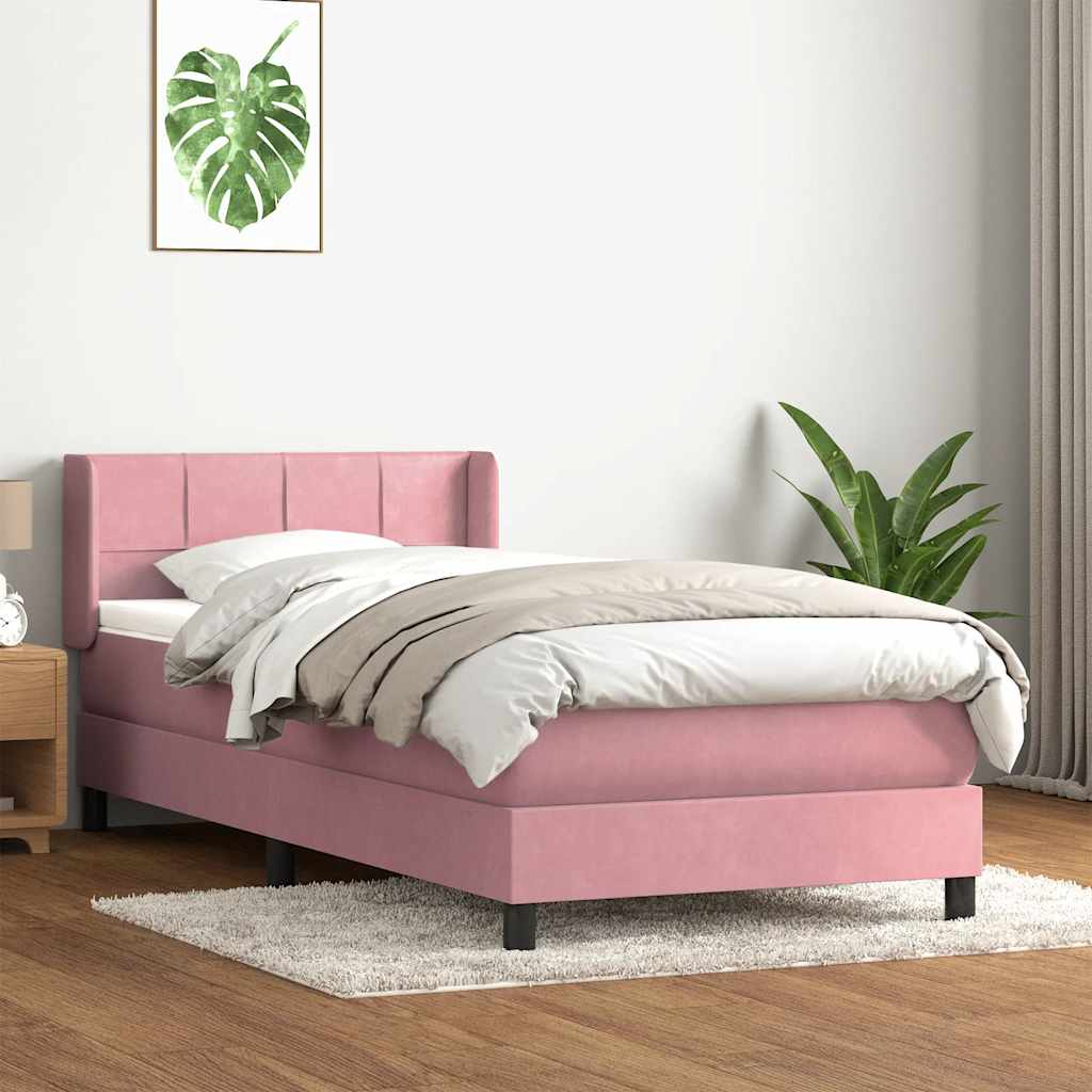 Box Spring Postel S Matrací Růžový Samet Růžová