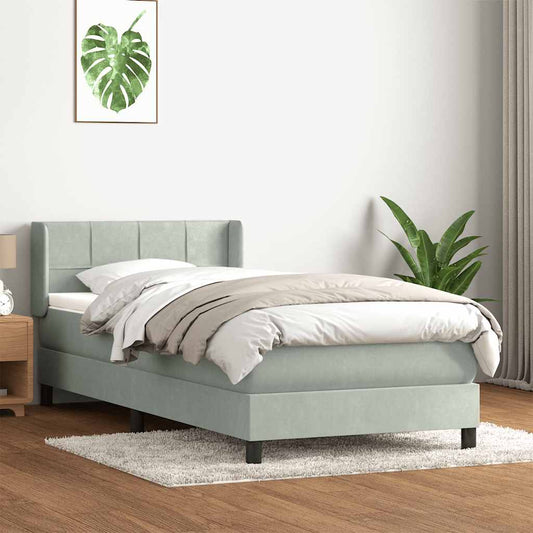 Box Spring Postel S Matrací Samet Světle Šedá
