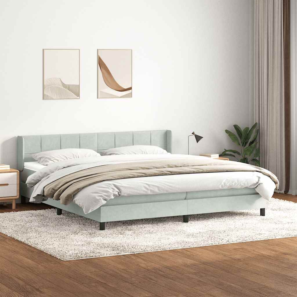 Box Spring Postel S Matrací Samet Světle Šedá