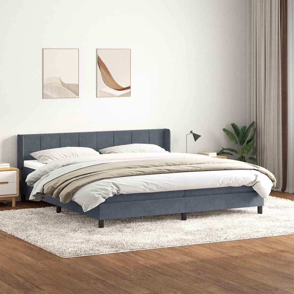 Box Spring Postel S Matrací Samet Tmavě Šedá