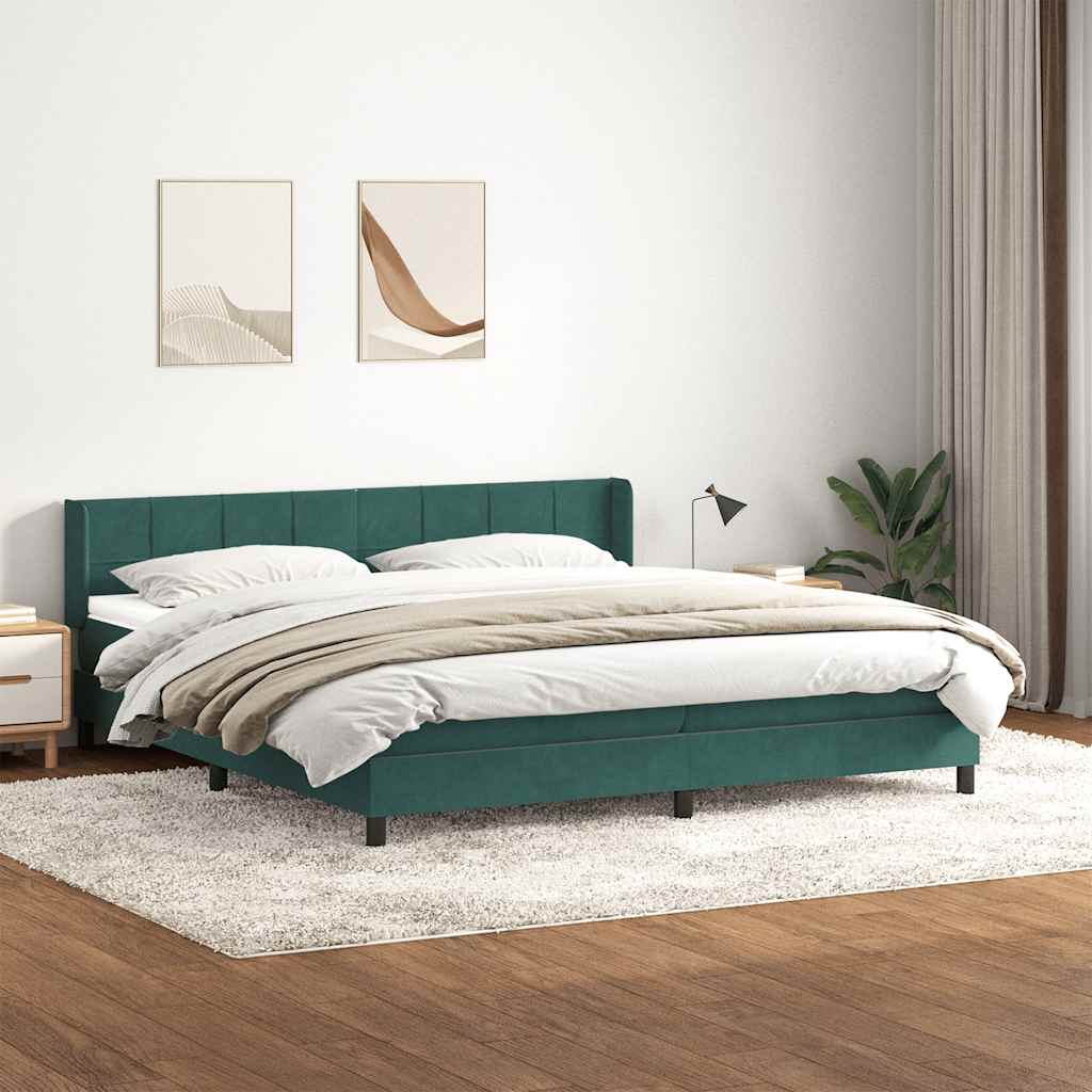 Box Spring Postel S Matrací Samet Tmavě Zelená