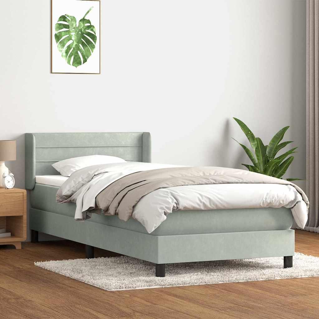 Box Spring Postel S Matrací Samet Světle Šedá