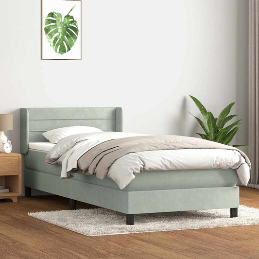 Box Spring Postel S Matrací Samet Světle Šedá
