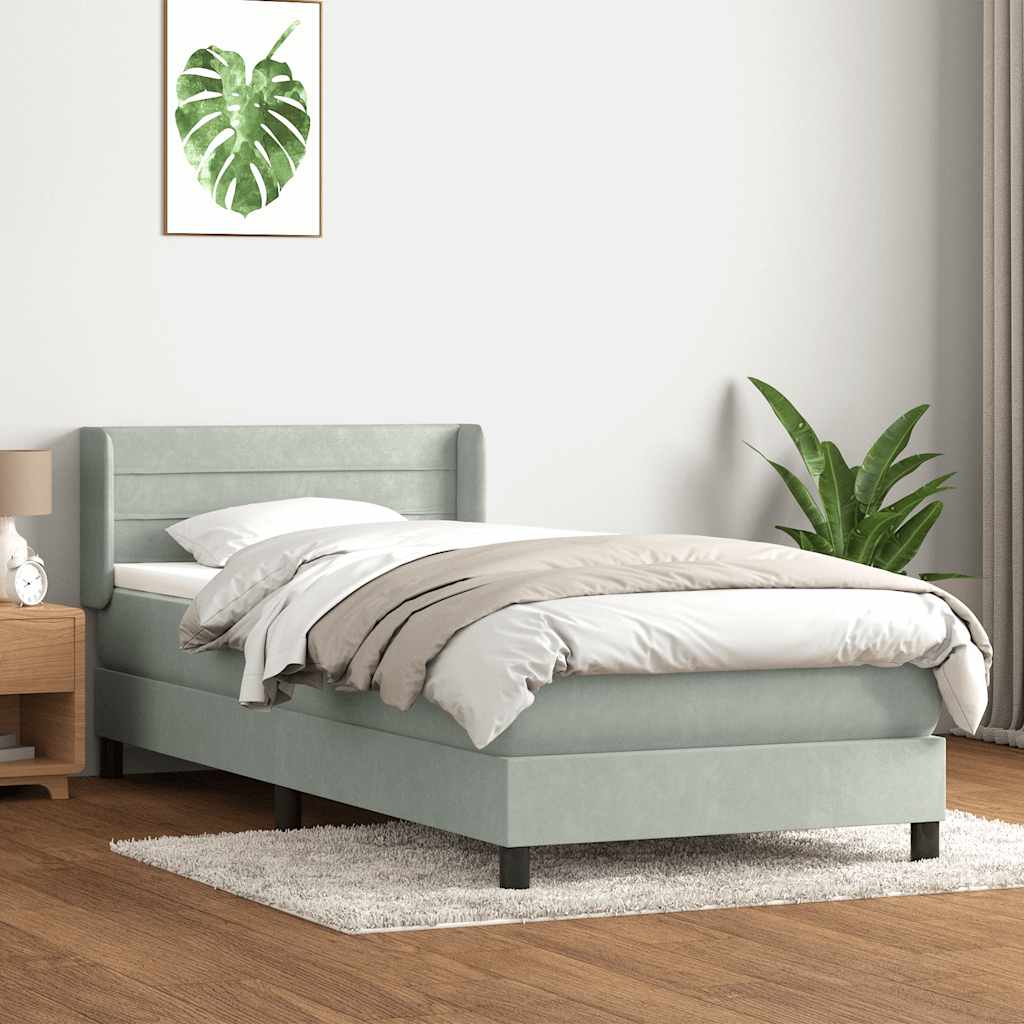 Box Spring Postel S Matrací Samet Světle Šedá