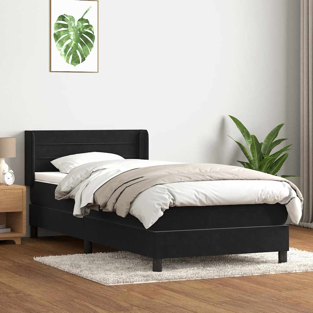 Box Spring Postel S Matrací Černá Samet Černá