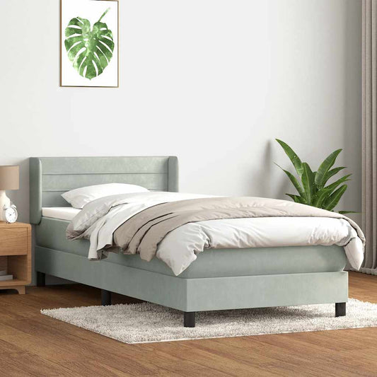 Box Spring Postel S Matrací Samet Světle Šedá