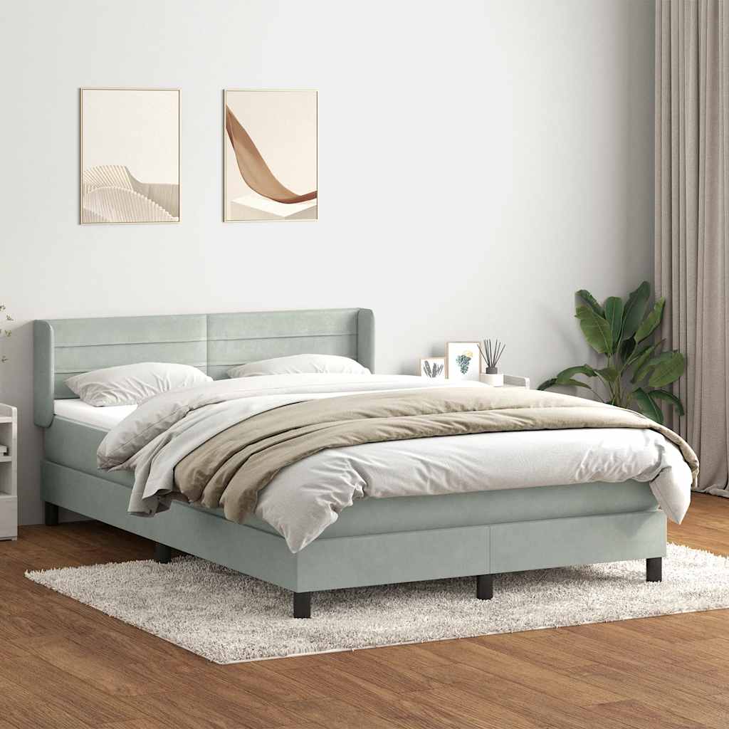 Box Spring Postel S Matrací Samet Světle Šedá