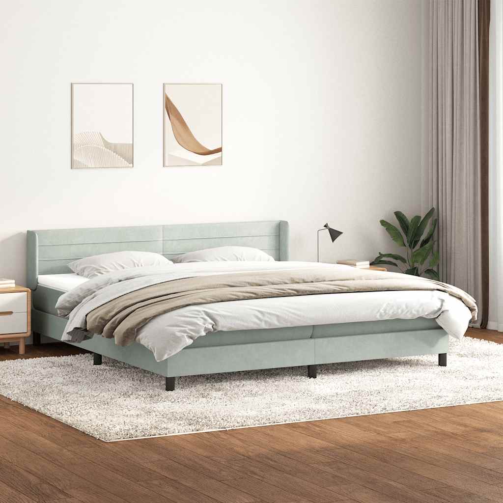 Box Spring Postel S Matrací Samet Světle Šedá
