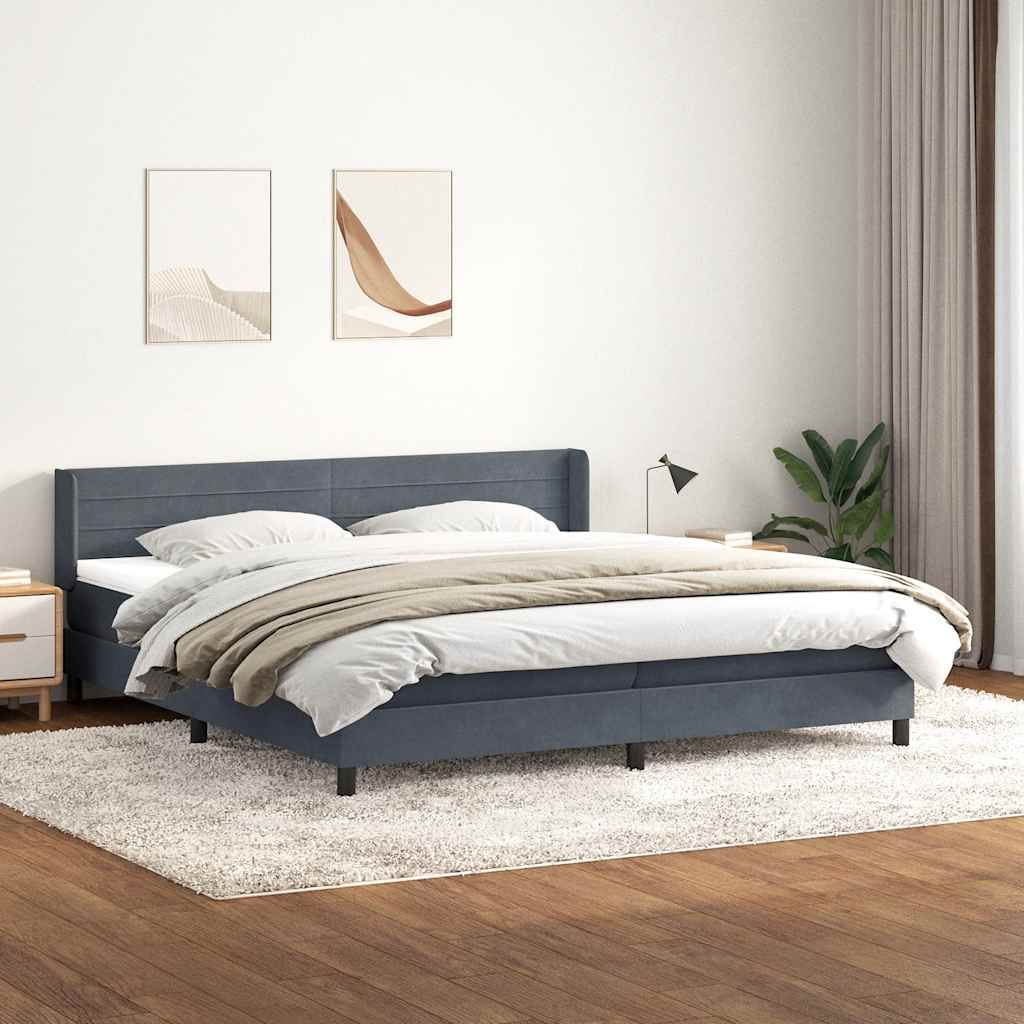 Box Spring Postel S Matrací Samet Tmavě Šedá