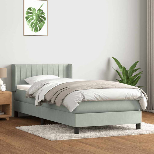 Box Spring Postel S Matrací Samet Světle Šedá
