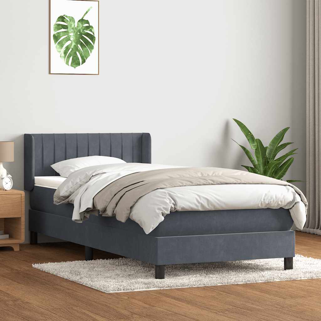 Box Spring Postel S Matrací Samet Tmavě Šedá