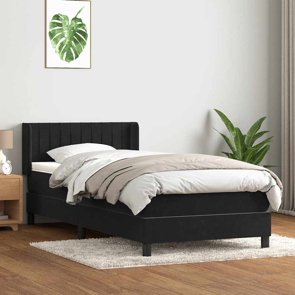 Box Spring Postel S Matrací Černá Samet Černá
