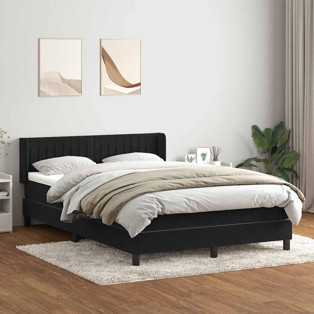 Box Spring Postel S Matrací Černá Samet Černá