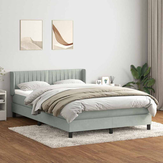 Box Spring Postel S Matrací Samet Světle Šedá