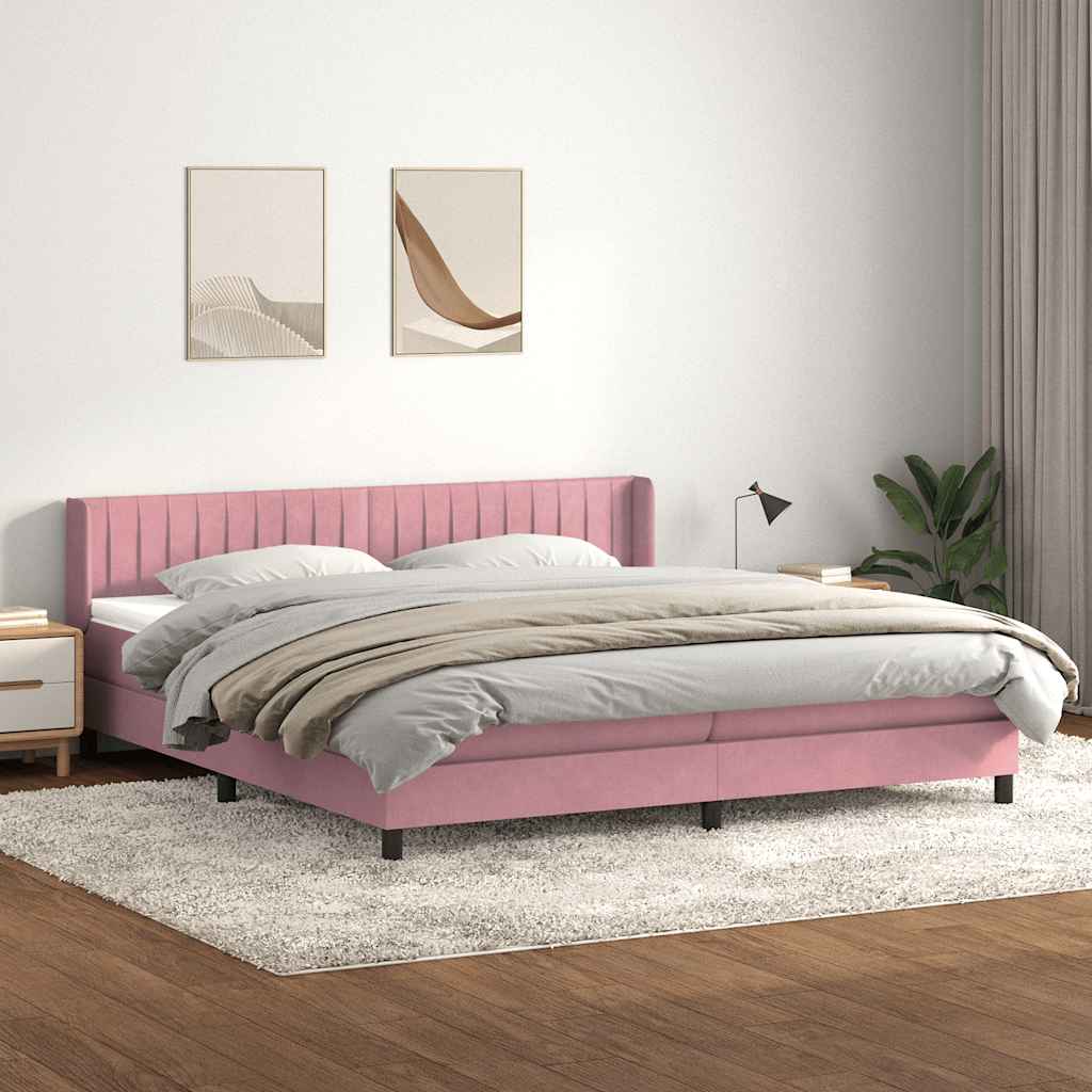 Box Spring Postel S Matrací Růžový Samet Růžová