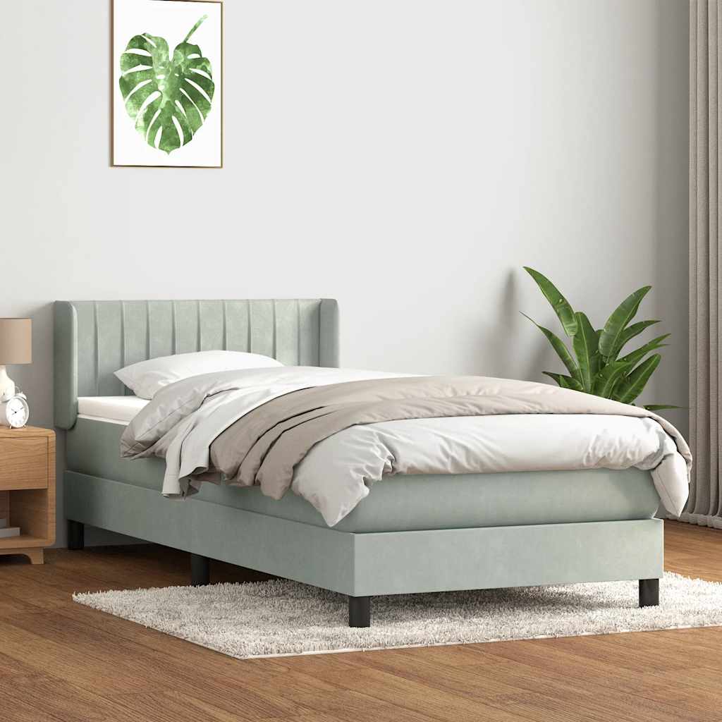 Box Spring Postel S Matrací Samet Světle Šedá