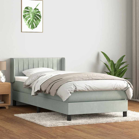 Box Spring Postel S Matrací Samet Světle Šedá