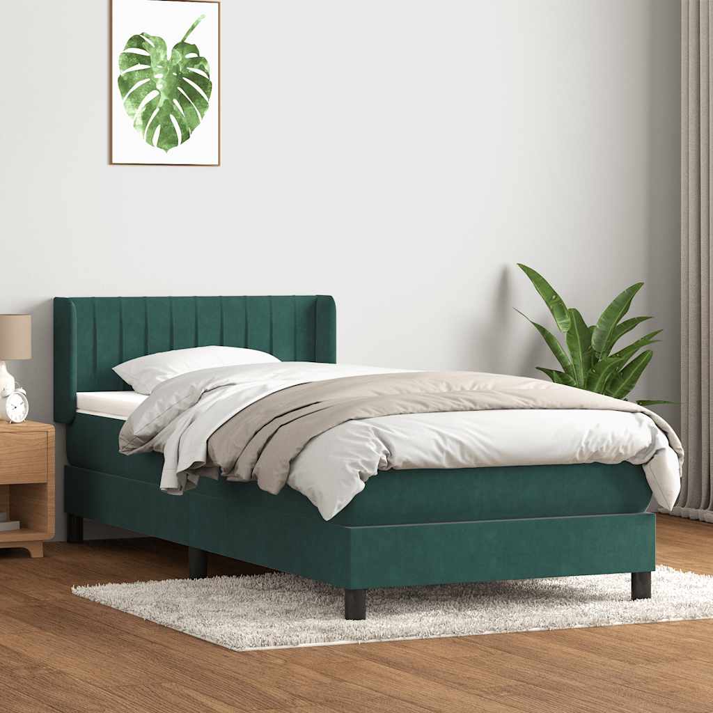 Box Spring Postel S Matrací Samet Tmavě Zelená