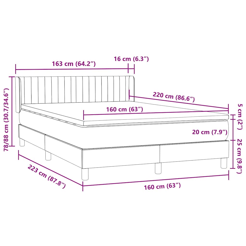 Box Spring Postel S Matrací Samet Světle Šedá