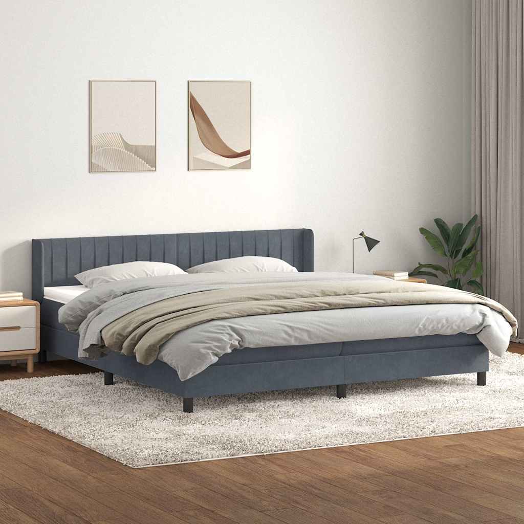 Box Spring Postel S Matrací Samet Tmavě Šedá