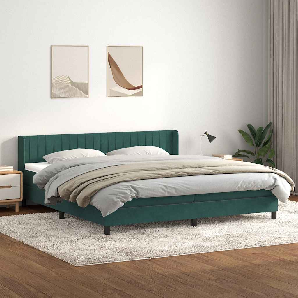 Box Spring Postel S Matrací Samet Tmavě Zelená