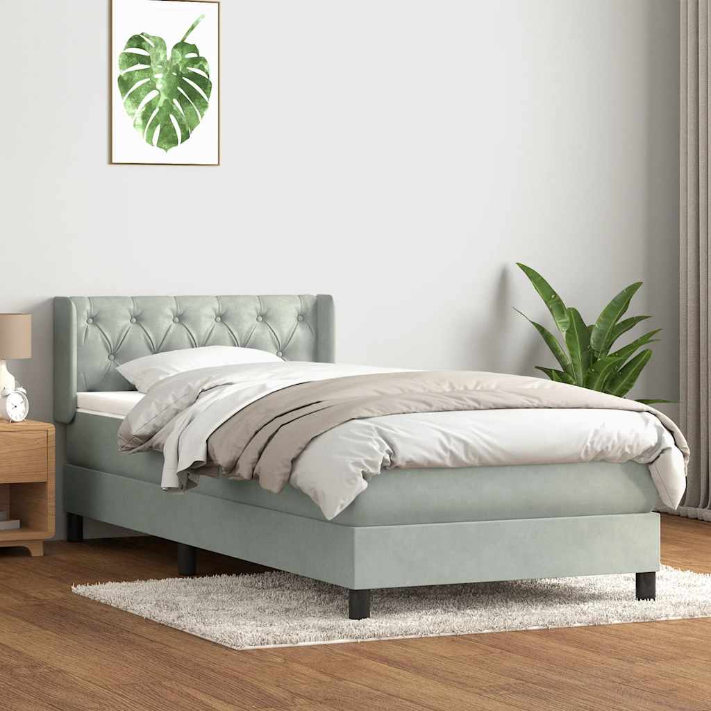 Box Spring Postel S Matrací Samet Světle Šedá