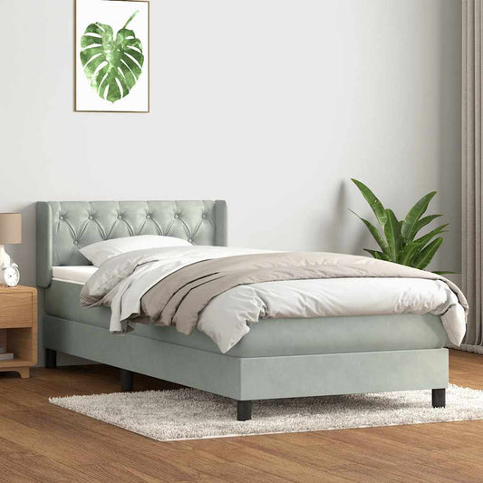 Box Spring Postel S Matrací Samet Světle Šedá