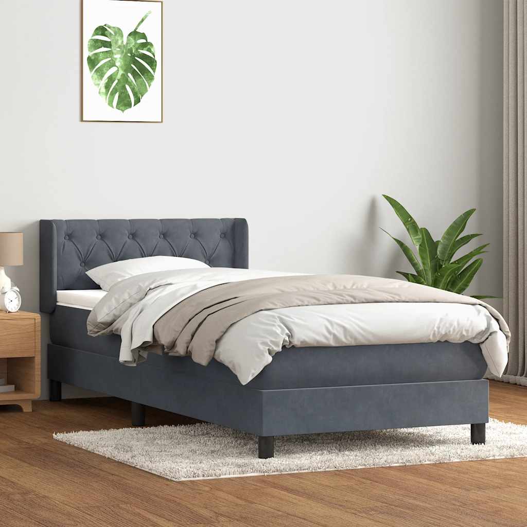 Box Spring Postel S Matrací Samet Tmavě Šedá
