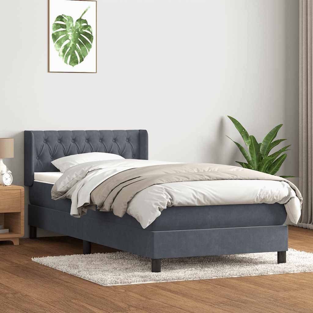 Box Spring Postel S Matrací Samet Tmavě Šedá