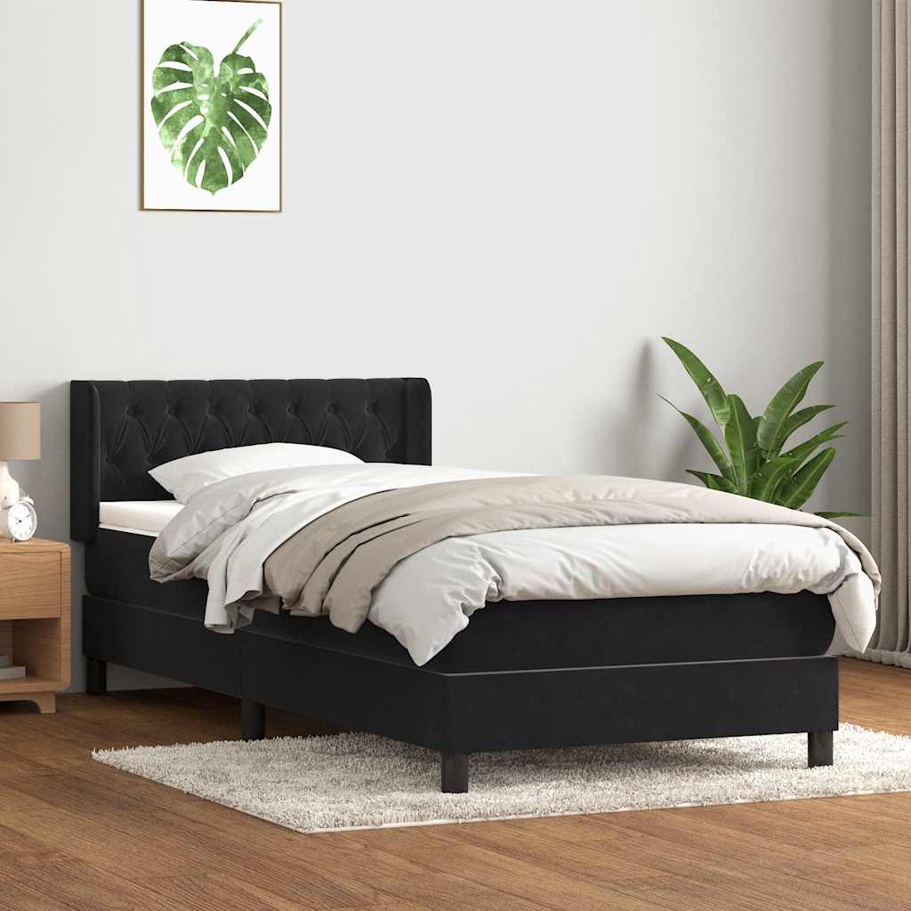 Box Spring Postel S Matrací Černá Samet Černá