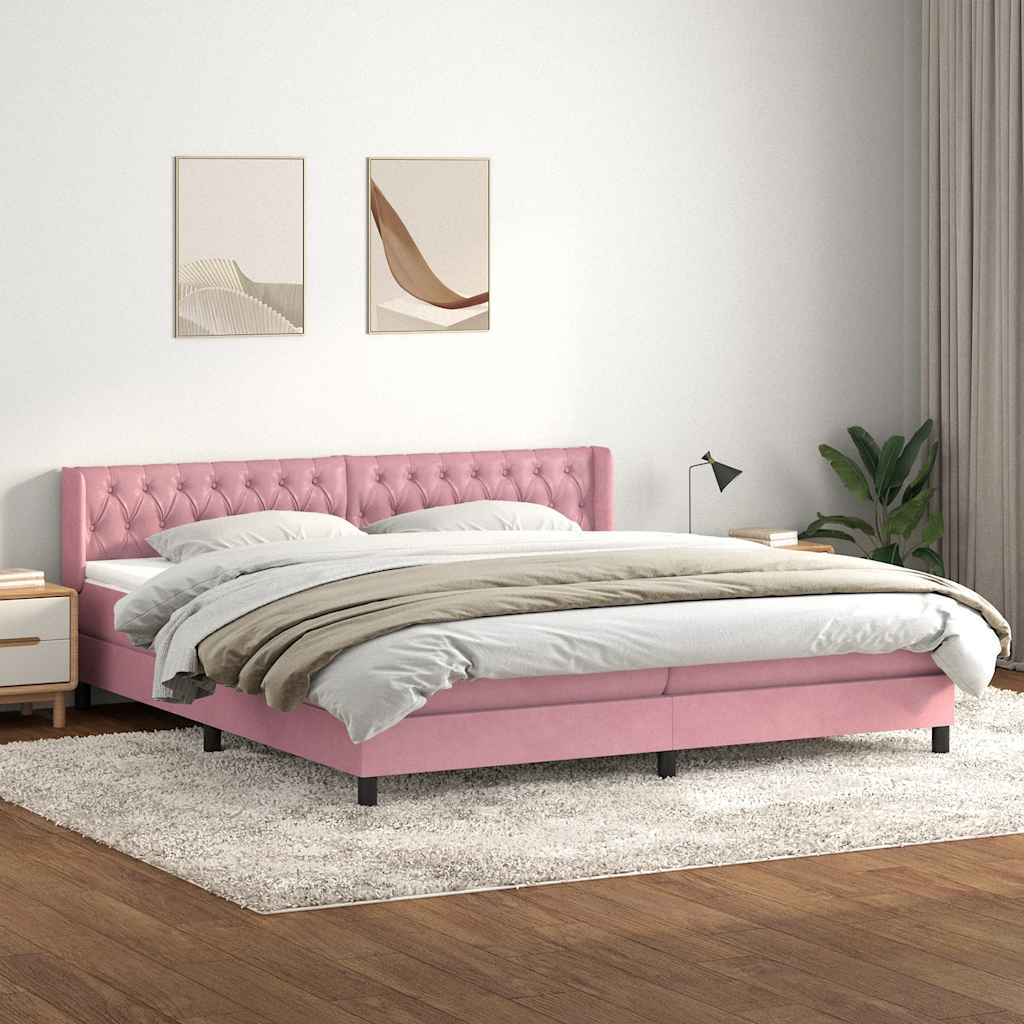 Box Spring Postel S Matrací Růžový Samet Růžová