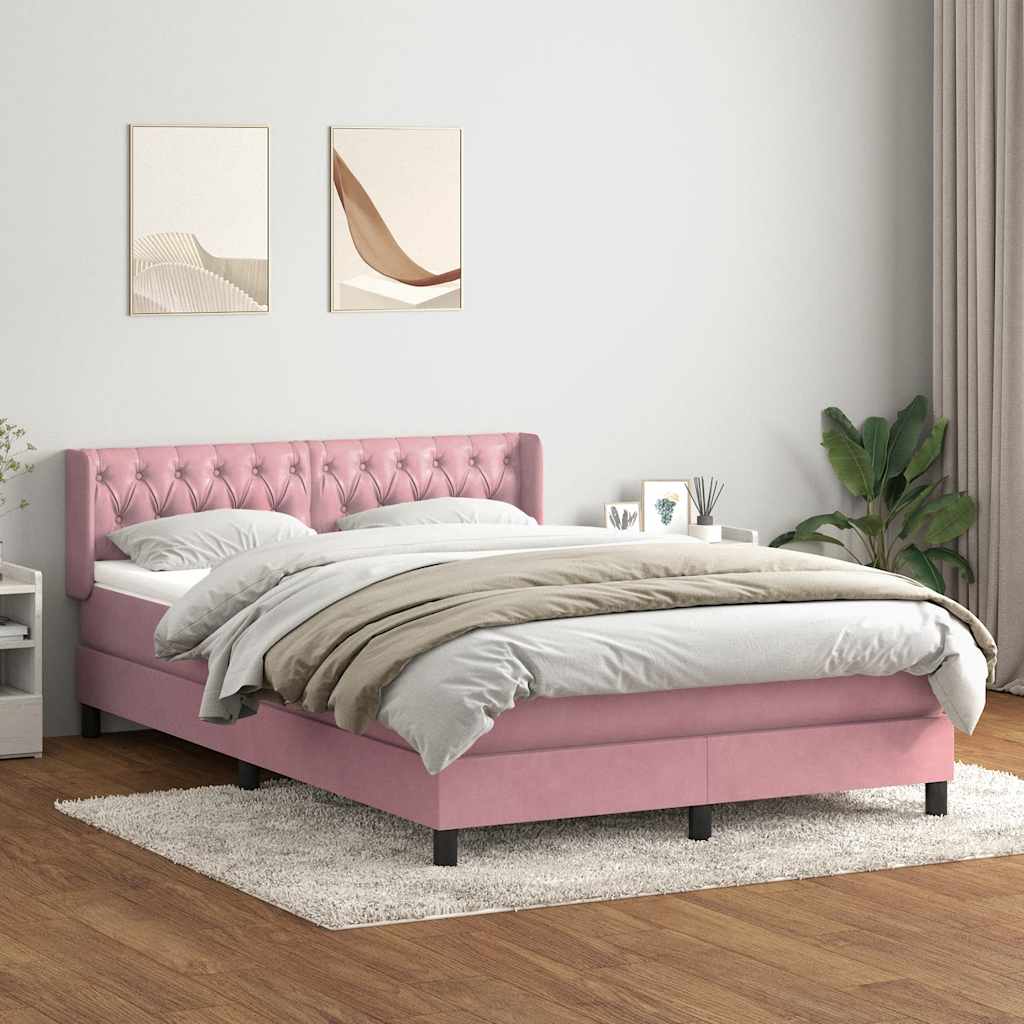 Box Spring Postel S Matrací Růžový Samet Růžová