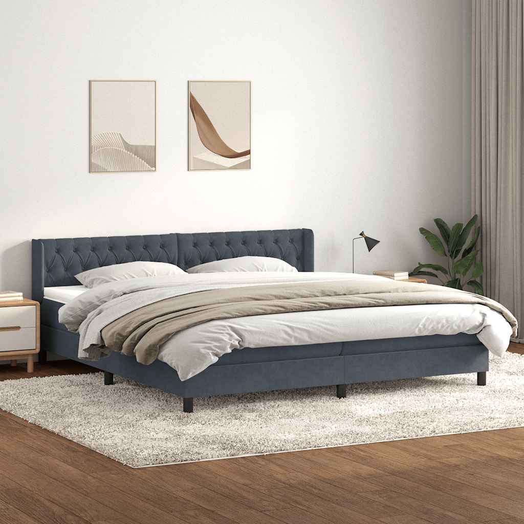 Box Spring Postel S Matrací Samet Tmavě Šedá