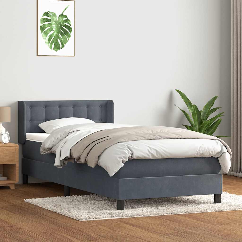 Box Spring Postel S Matrací Samet Tmavě Šedá