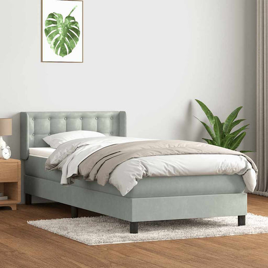 Box Spring Postel S Matrací Samet Světle Šedá