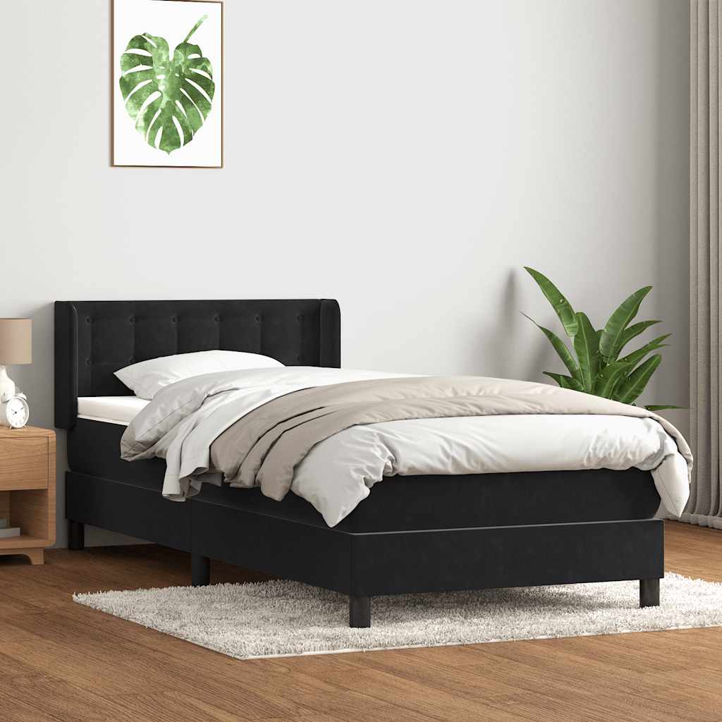 Box Spring Postel S Matrací Černá Samet Černá
