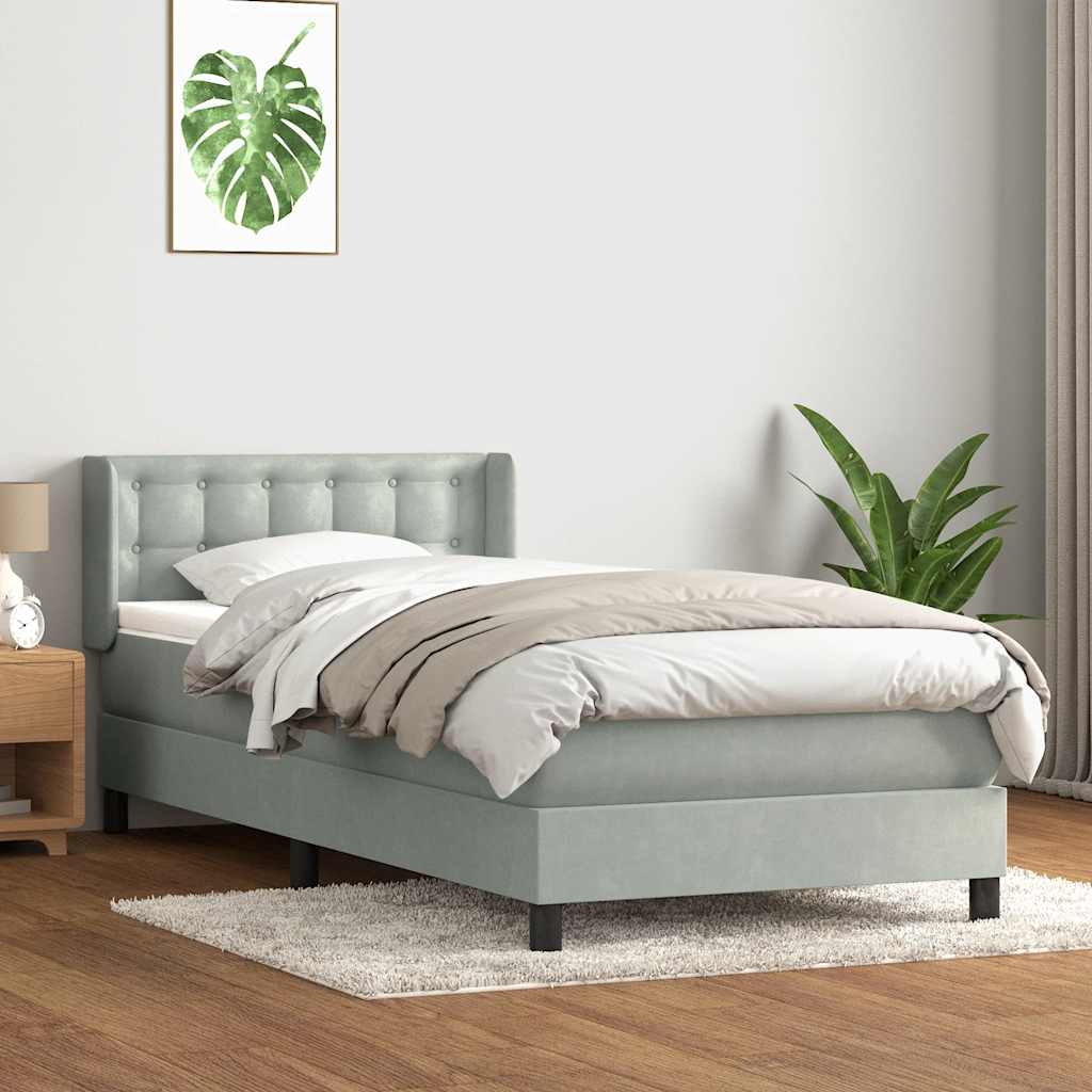 Box Spring Postel S Matrací Samet Světle Šedá