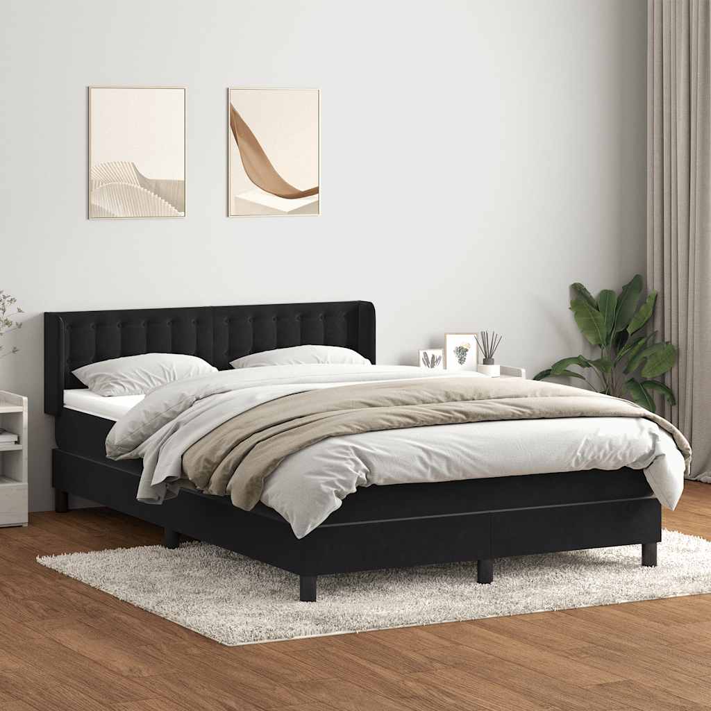 Box Spring Postel S Matrací Černá Samet Černá