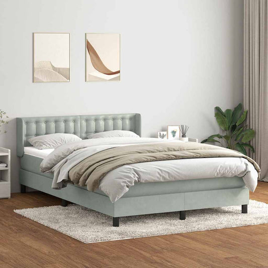Box Spring Postel S Matrací Samet Světle Šedá